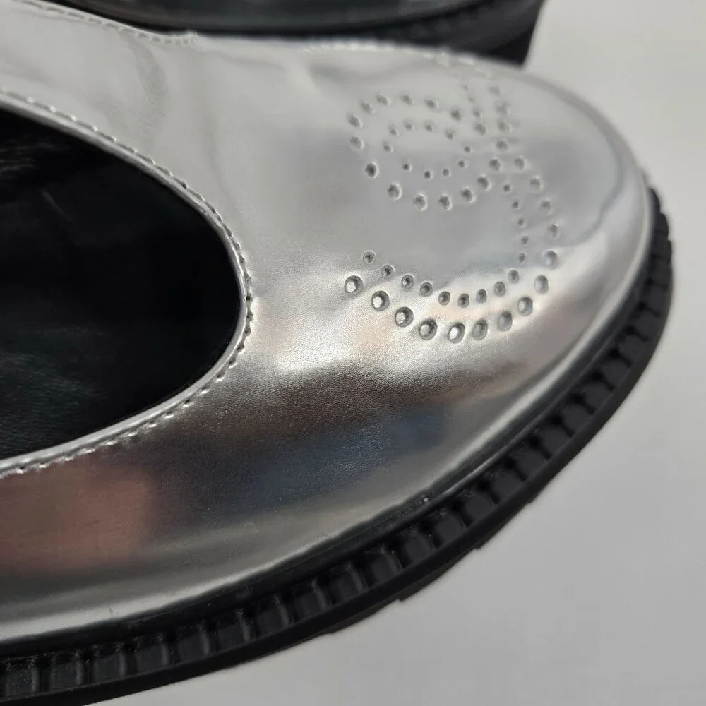 Anthro Bibi Lou Cathy Silver Chunky T-Strap Mary Janes Women's Size US 9 EU 39